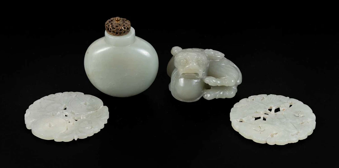 A Chinese Jade Disc Carving, A Similar, A Similar Carving of a Mythical