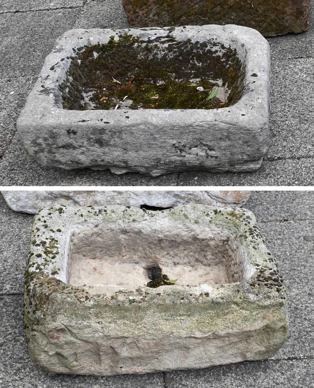 Two Small Weathered Carved Stone Troughs