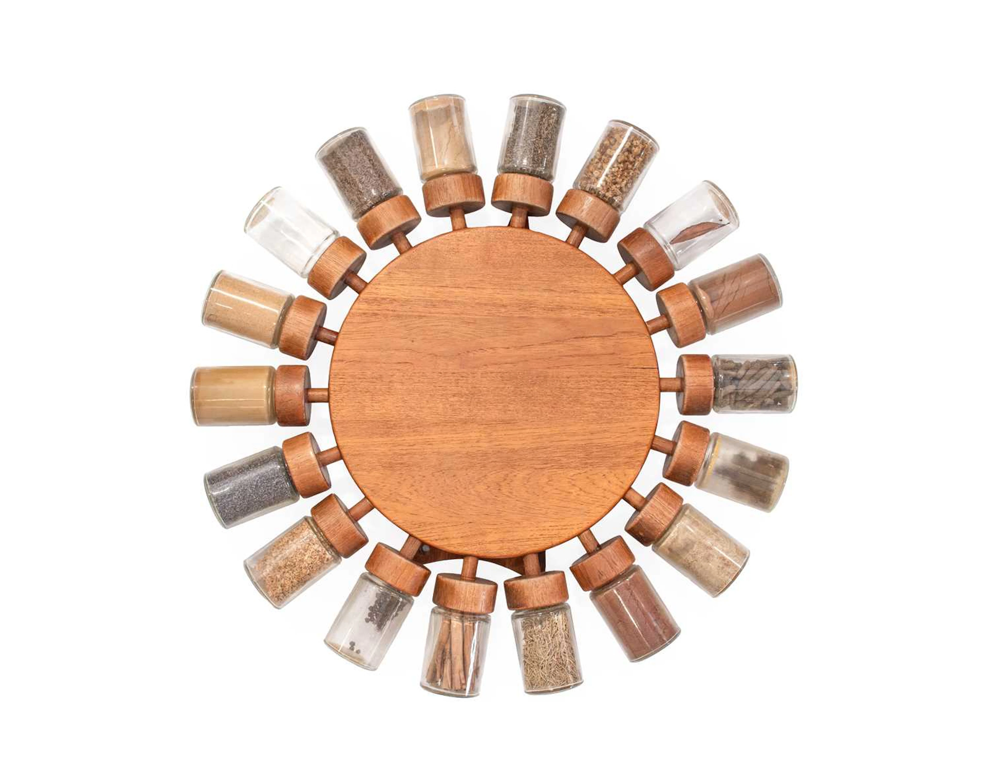 A 1960s Danish Digsmed Teak Rotary Wall Mount Spice Container Wheel