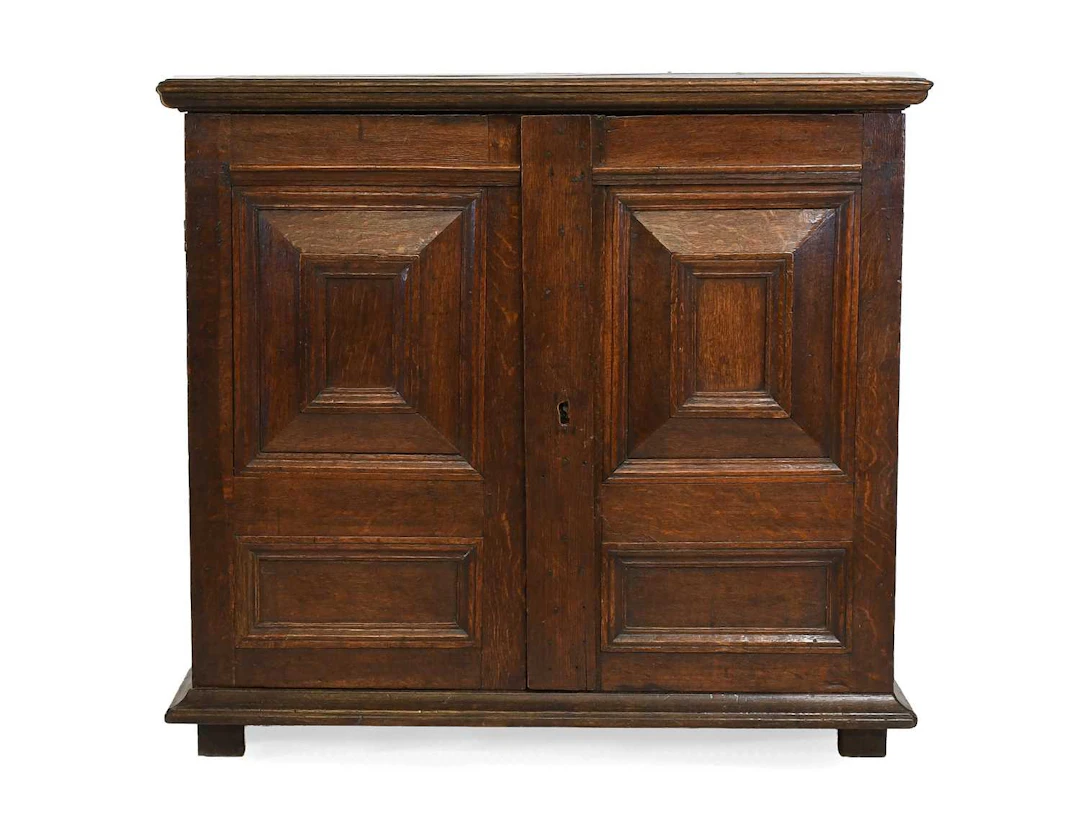 An Oak Geometric-Moulded Two-Door Cupboard, late 17th/early 18th century, th