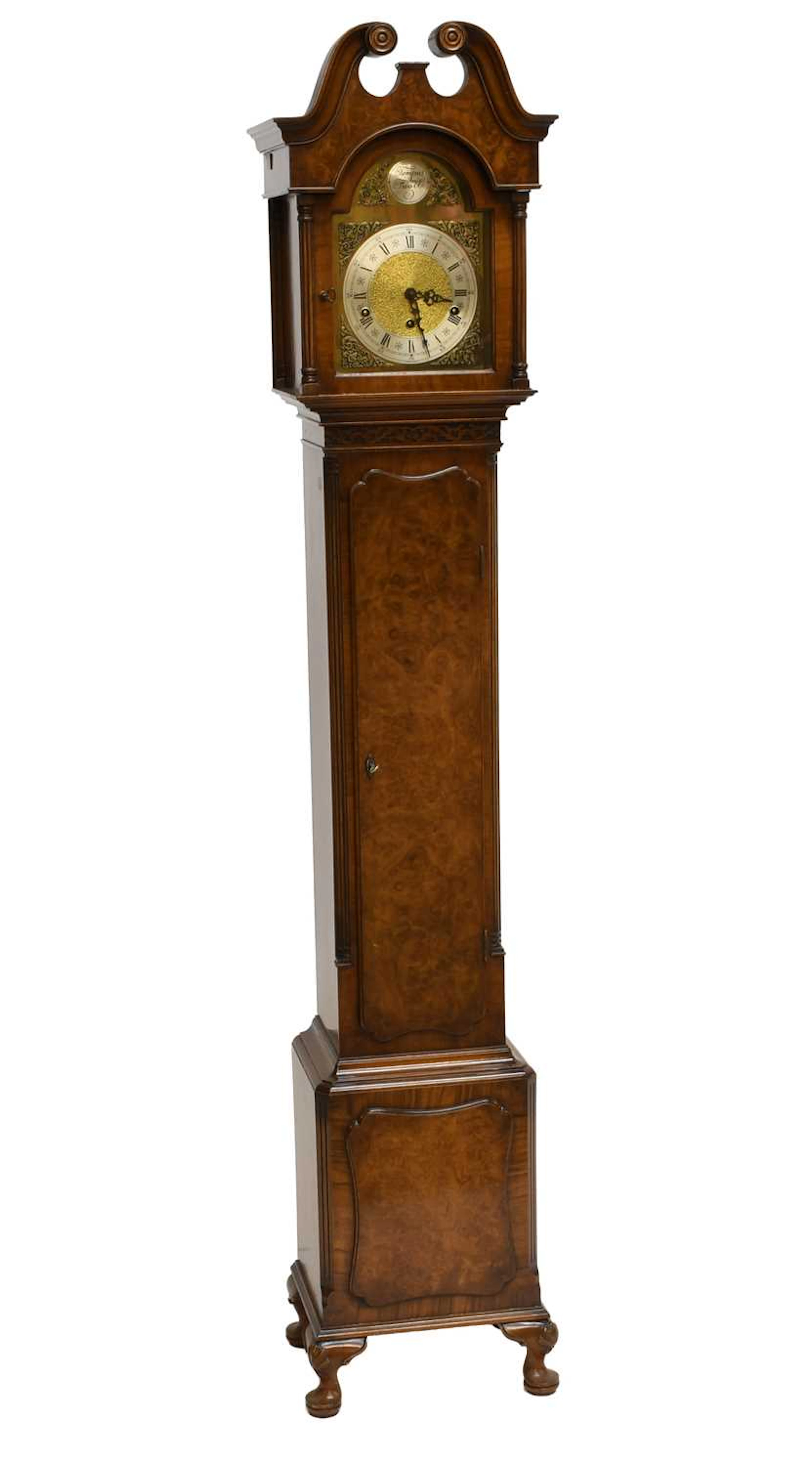 A Reproduction Burr Walnut Chiming Longcase Clock, 20th century