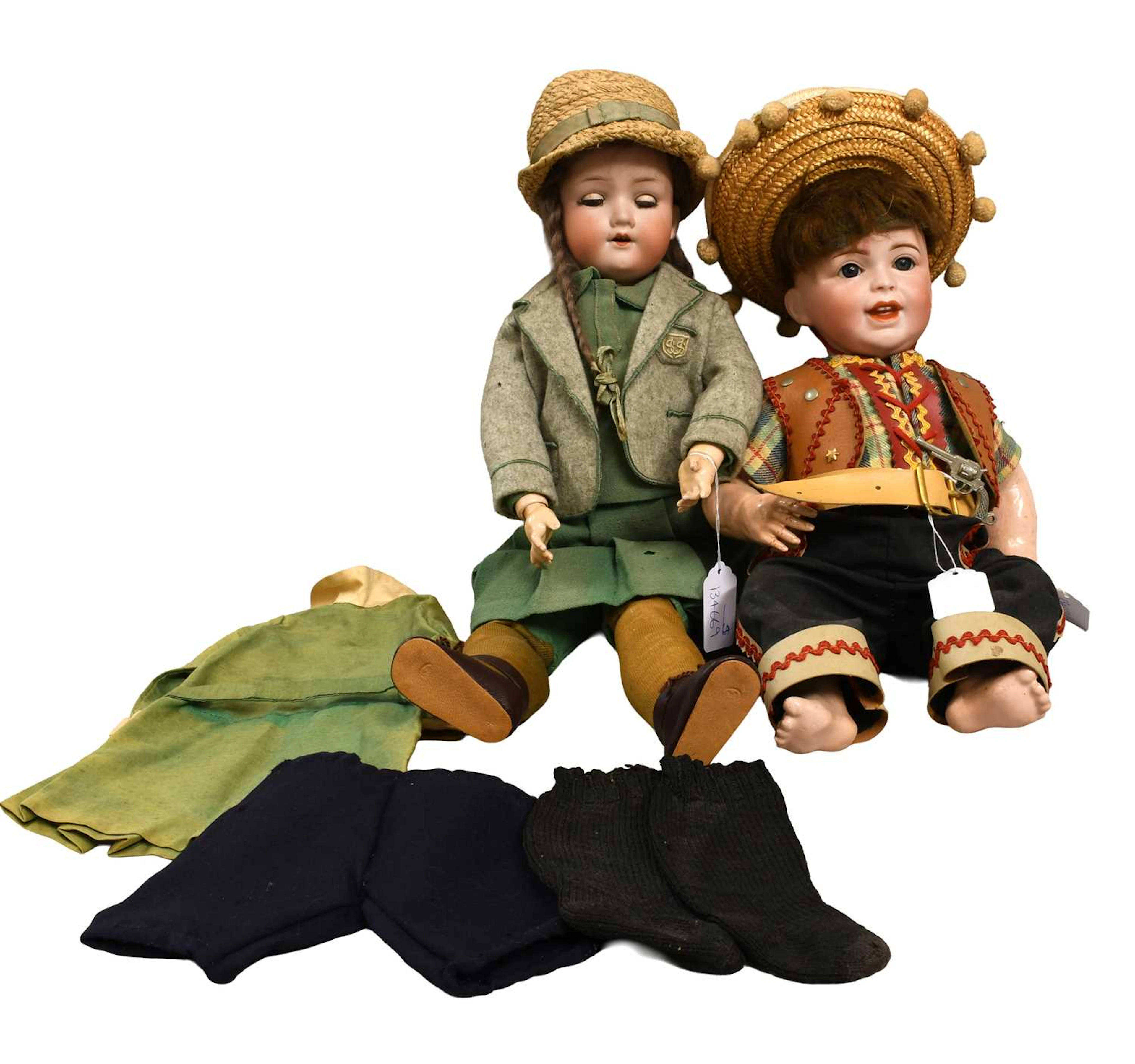 German Armand Marseille Bisque Socket Head Doll Dressed as a School