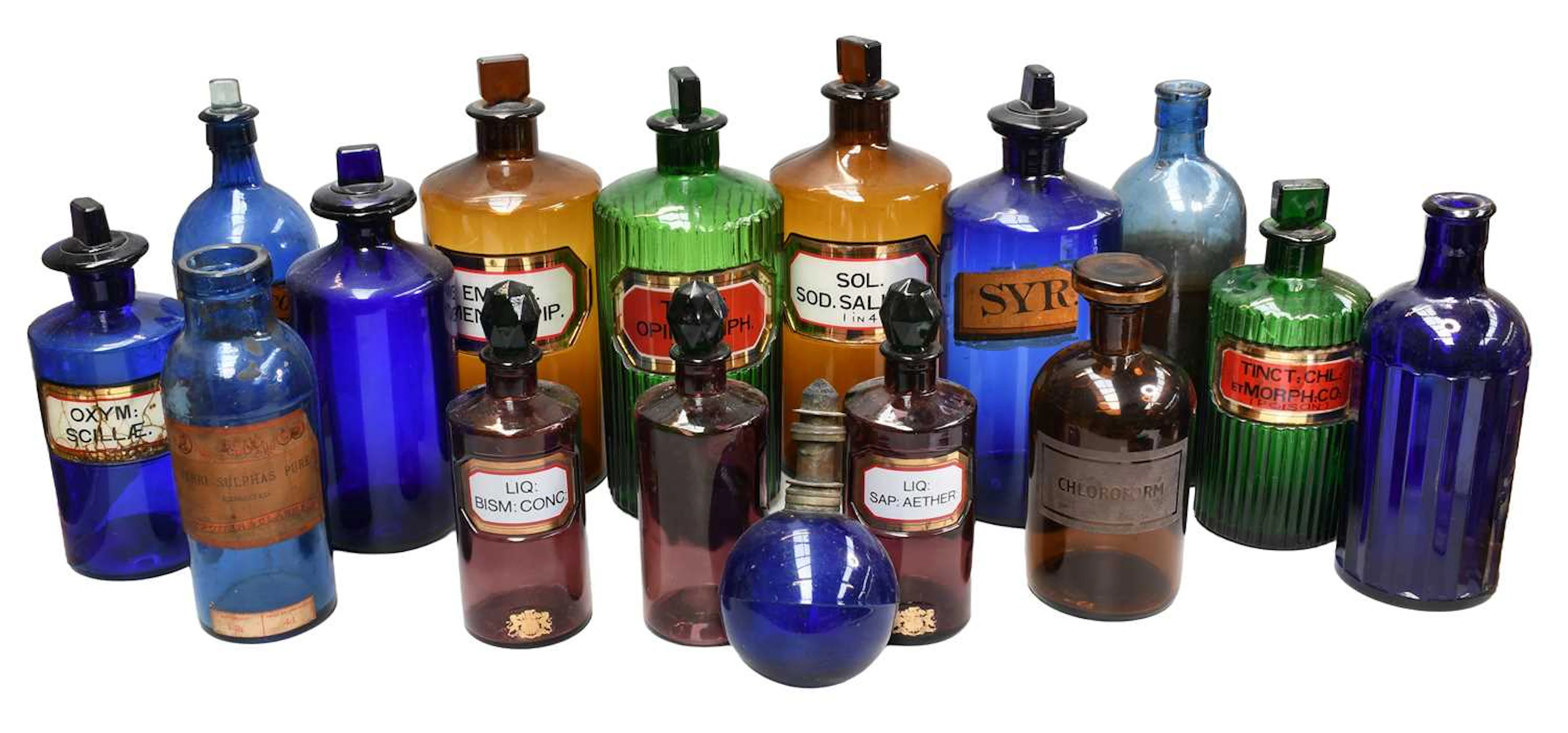 A Collection of Glass Apothecary Jars and Bottles, 19th century and later