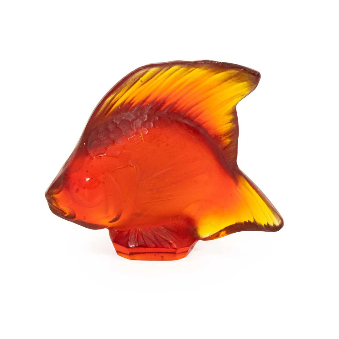 A Lalique Poisson Red Glass Cachet Seal, No.182