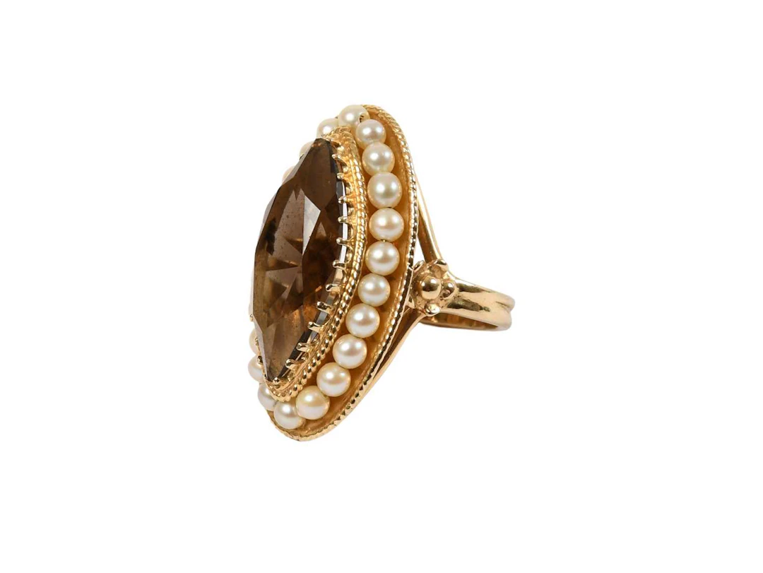 A Smoky Quartz and Seed Pearl Ring
