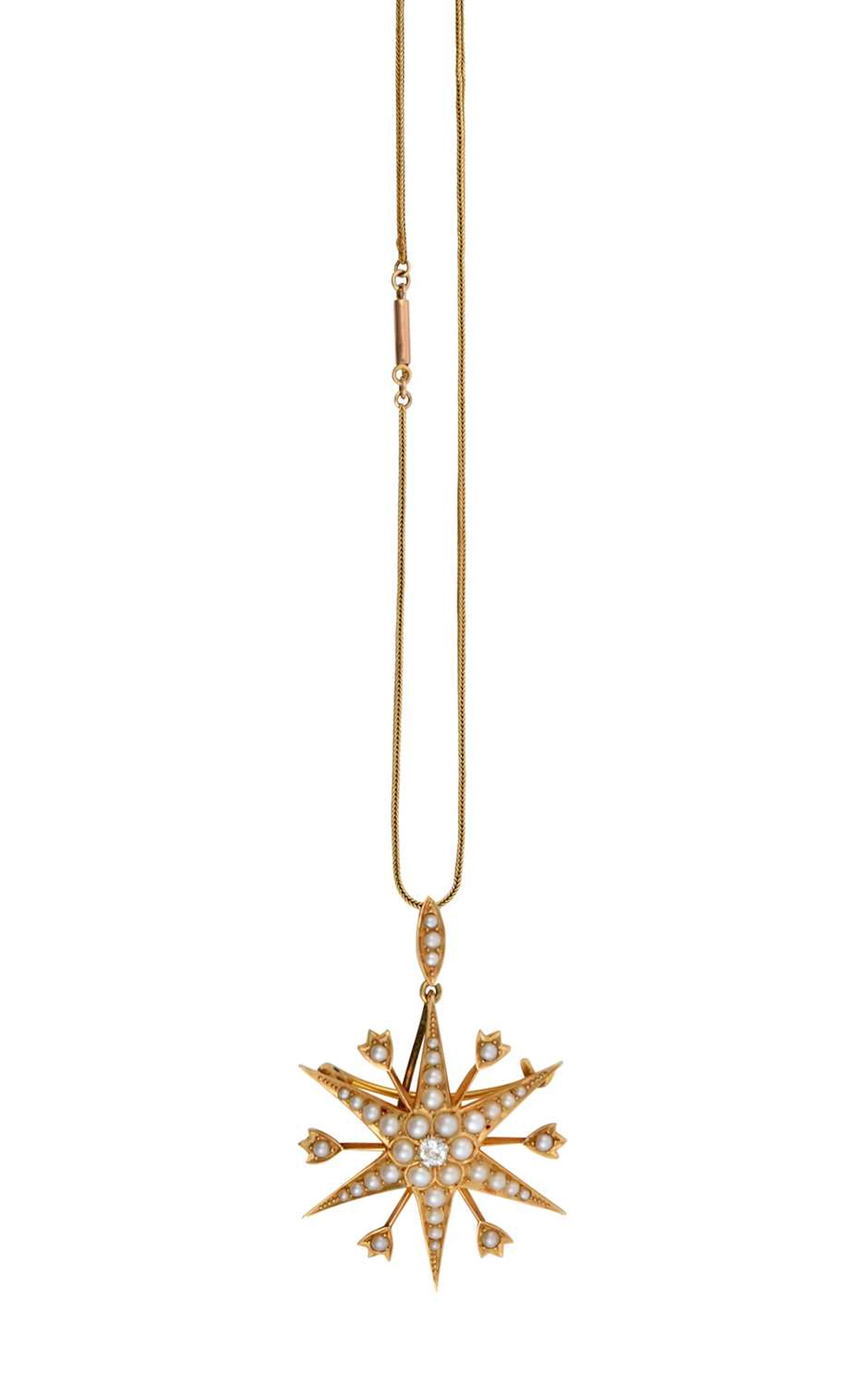 A Diamond and Split Pearl Brooch/Pendant, circa 1880