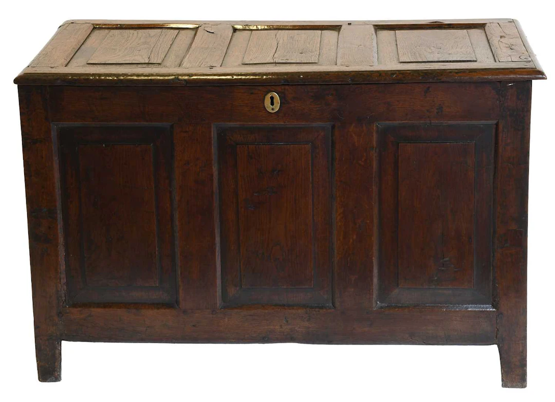 A Three Panel Oak Coffer, 18th Century
