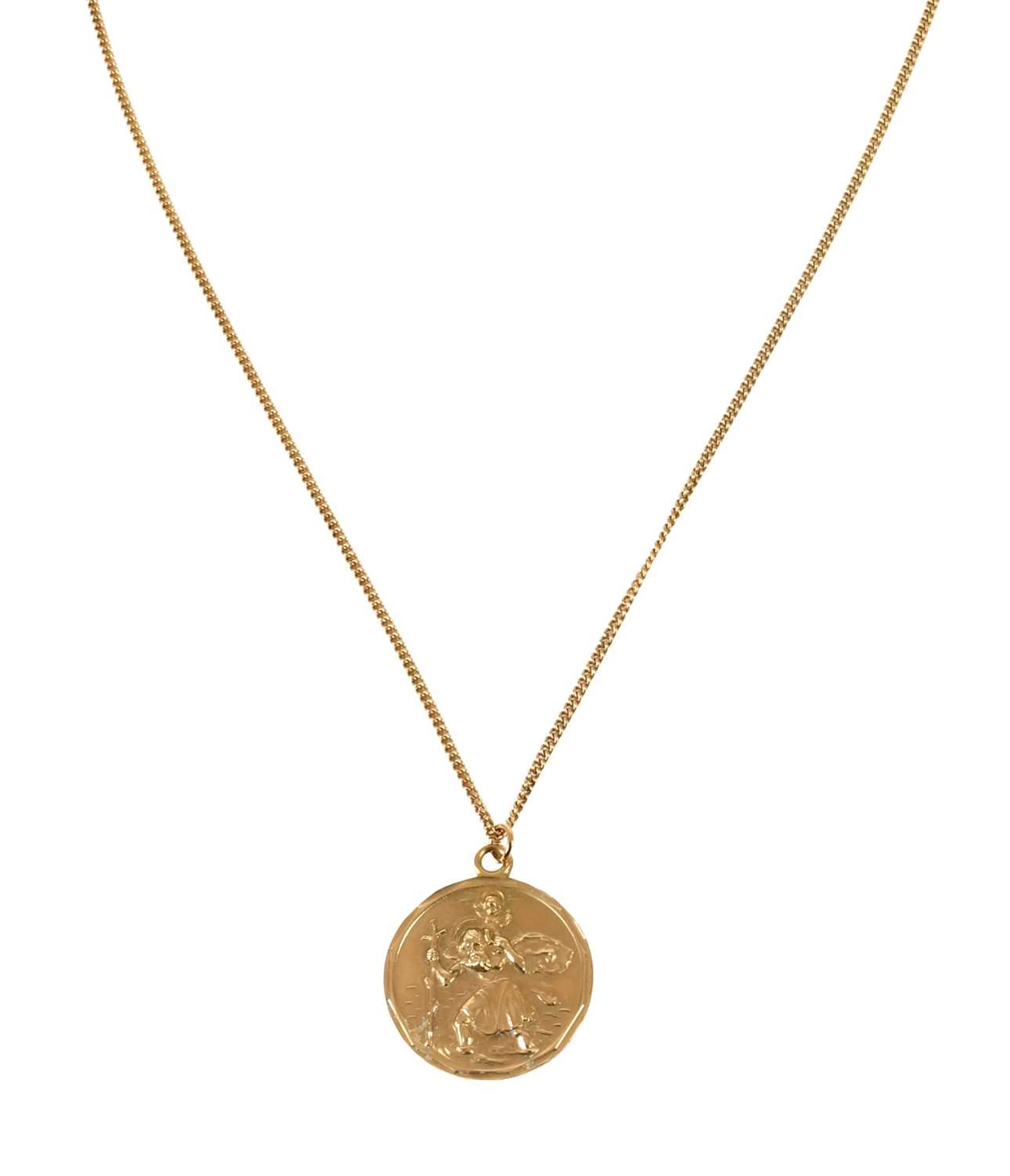 A 9 Gold St Christopher Pendant on A 9 Carat Gold Box Link Chain