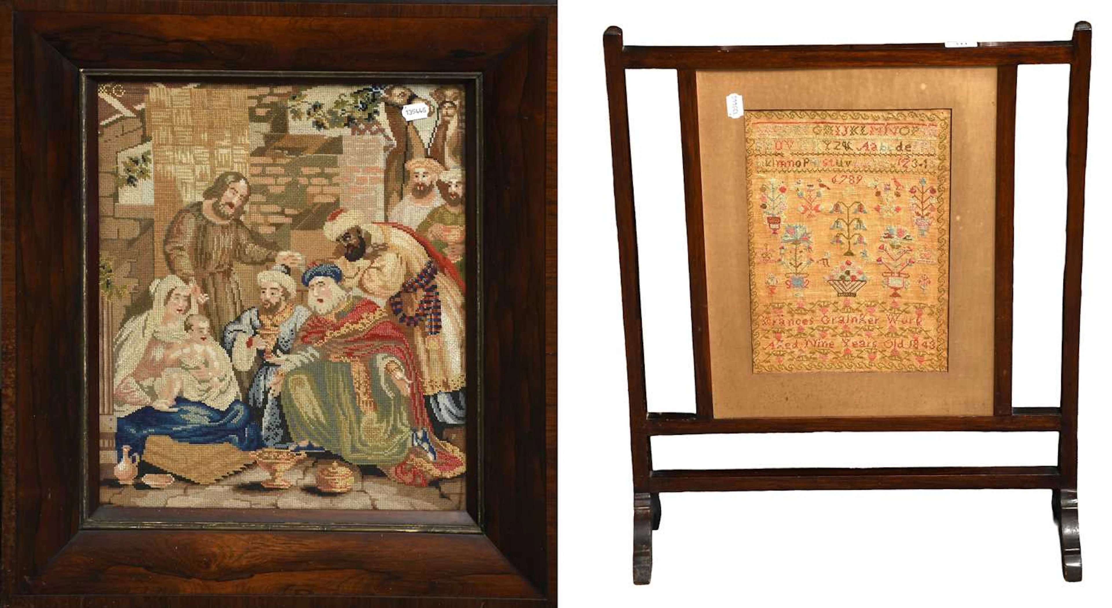 Victorian Woolwork Picture, An Early Alphabet Sampler
