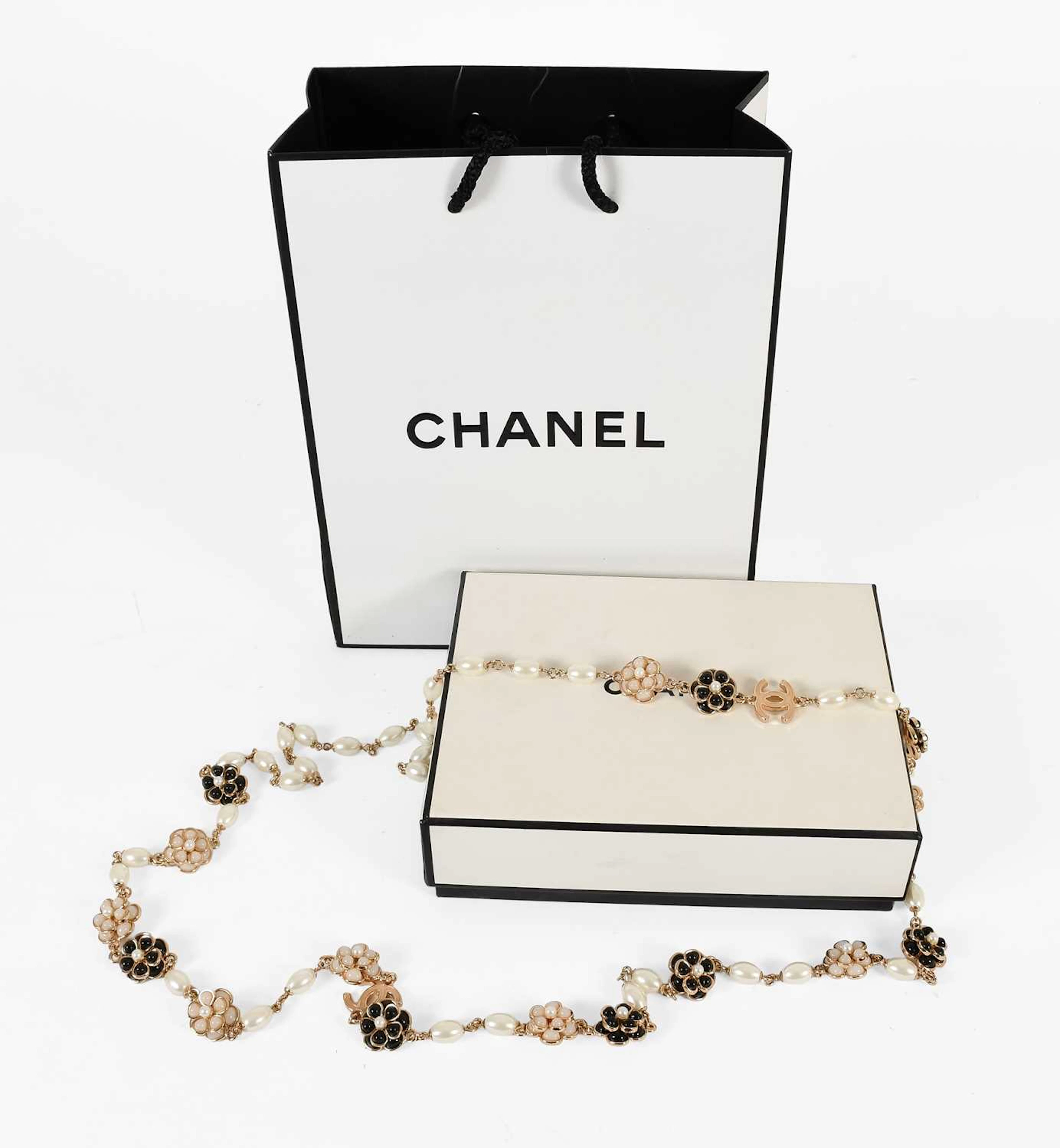 Chanel Simulated Pearl and Camellia Flower Necklace