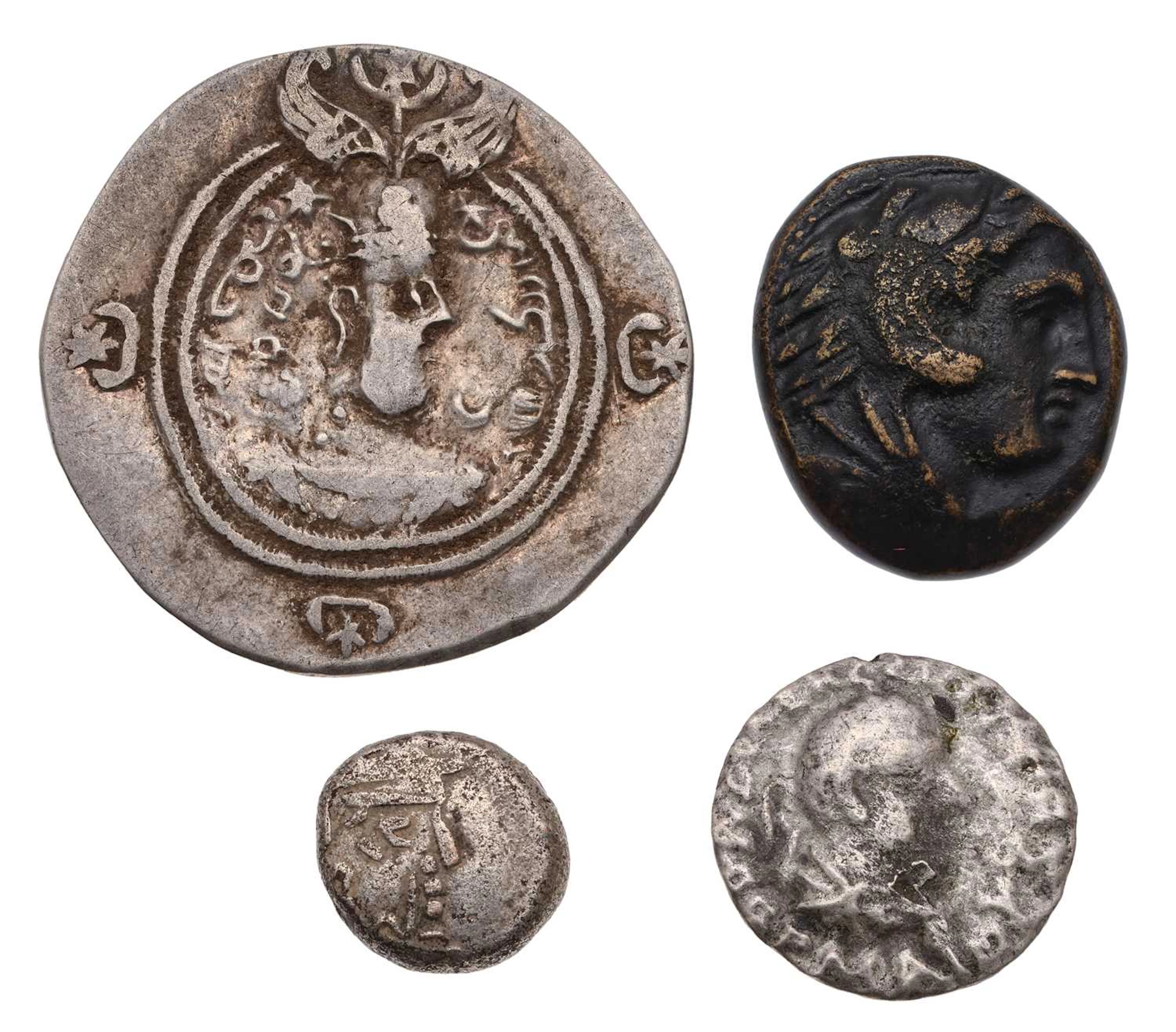 Sasanian Empire, Silver Drachm, Indo-Greek, Bactria drachm