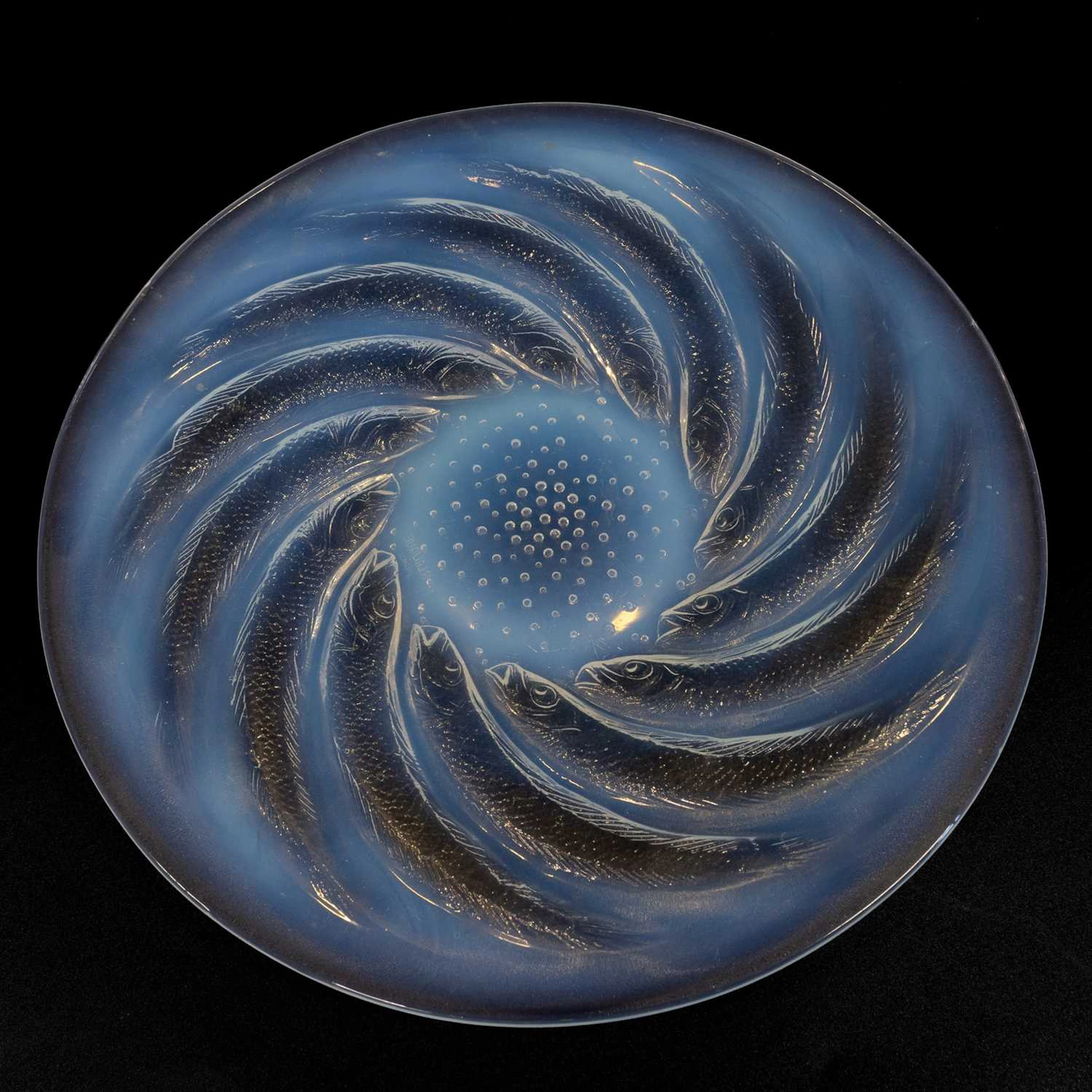 René Lalique (French, 1860-1945): An Opalescent and Clear Glass Poissons Dish