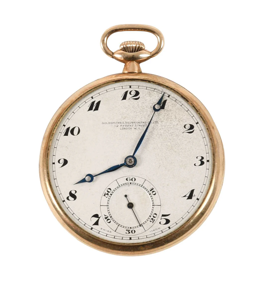 A 9 Carat Gold Open Faced Pocket Watch, retailed by Goldsmiths & Silversmiths