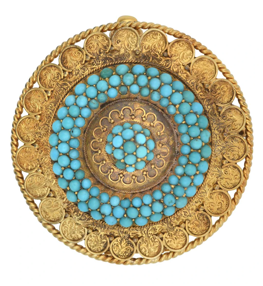 An Etruscan Revival Turquoise Brooch, circa 1860