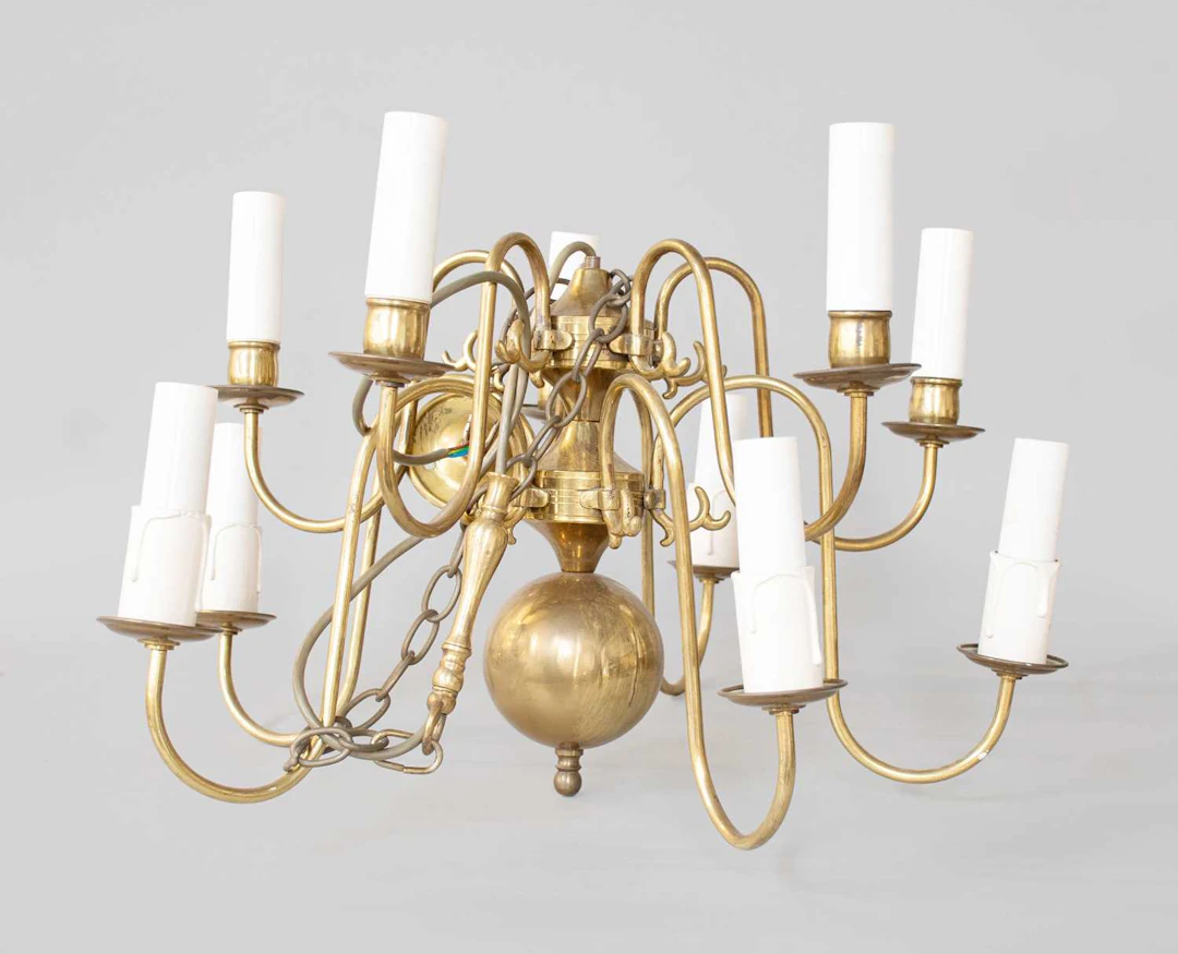 A Dutch-Style Brass Ten-Light Electrolier