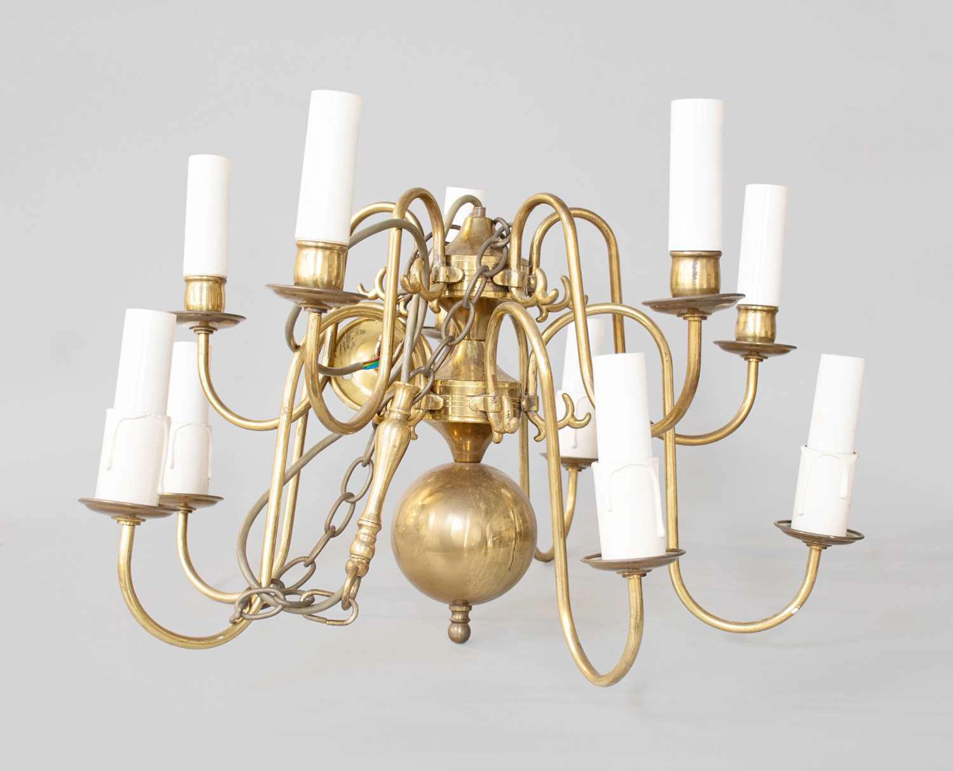 A Dutch-Style Brass Ten-Light Electrolier