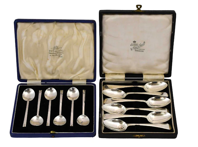 Two Cased Sets of Six Silver Tea or Coffee-Spoons