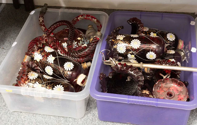 Late 19th Century Cranberry Glass Chandelier Parts