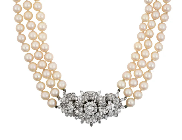 A Triple Row Cultured Pearl Necklace, with An 18 Carat White Gold