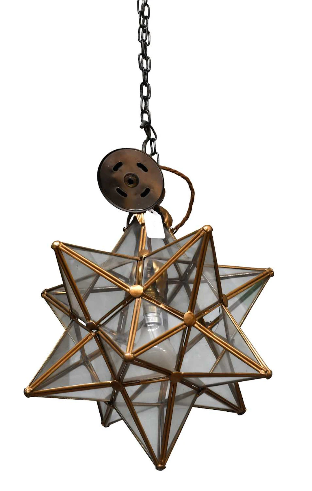 A Metal and Glass Star-Shaped Hanging Light