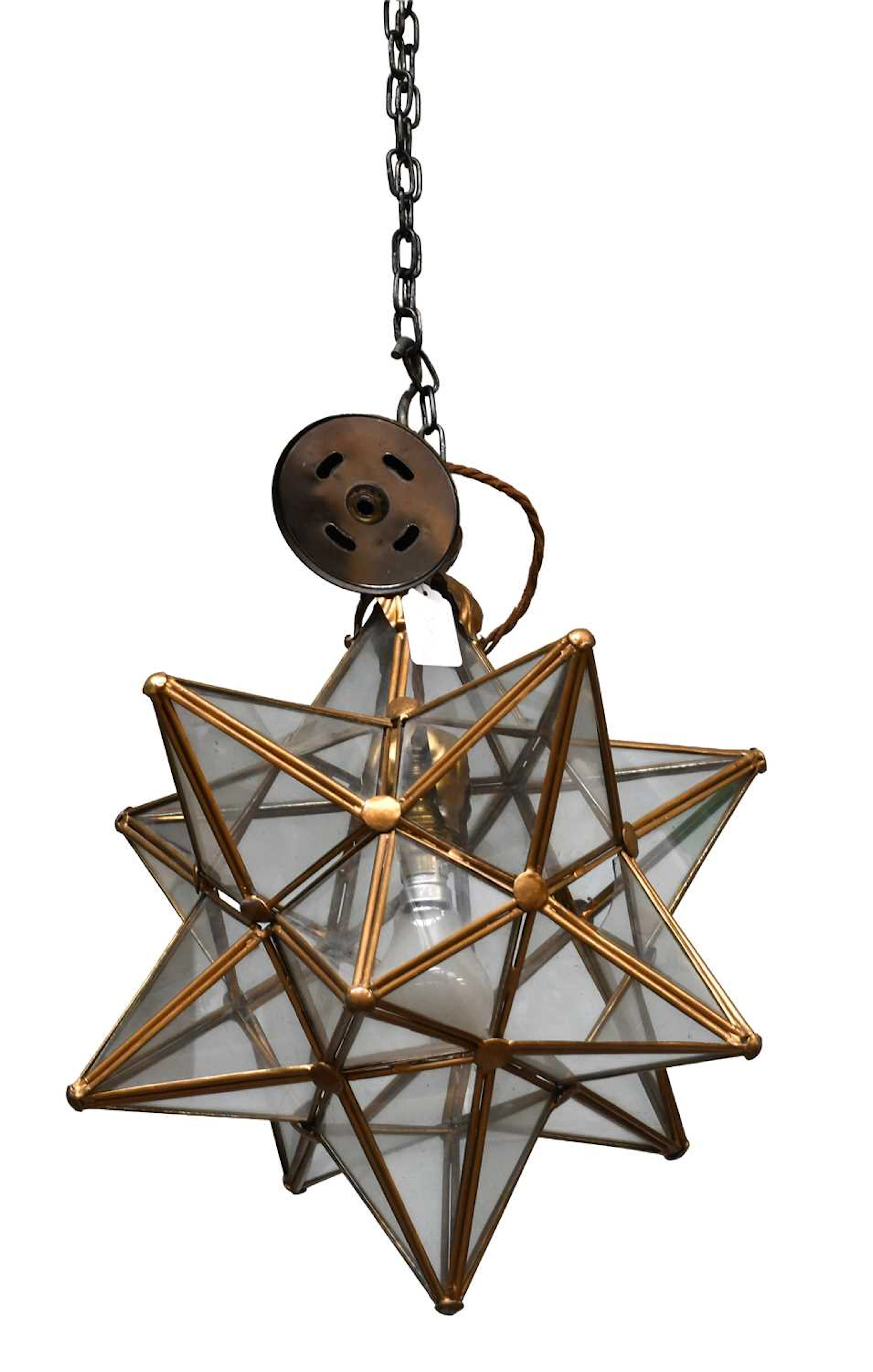 A Metal and Glass Star-Shaped Hanging Light