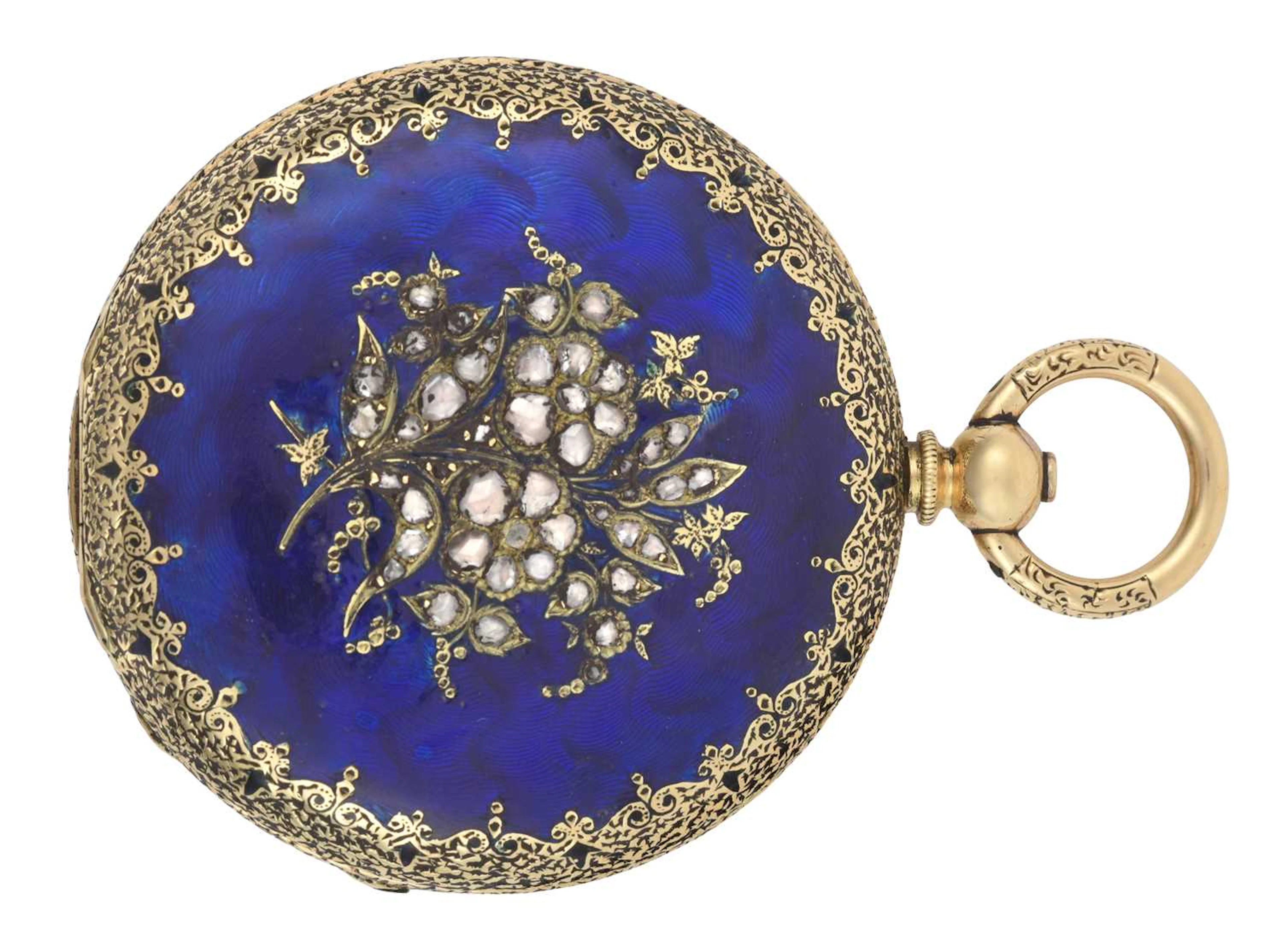 A Lady's Enamel and Diamond Set Fob Watch, circa 1890