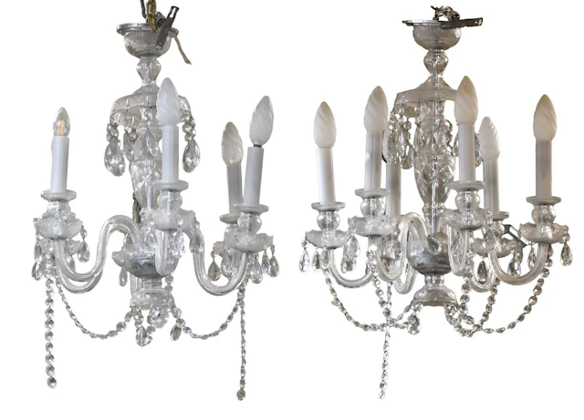 A Pair of Victorian-Style Six Light Cut Glass Electroliers