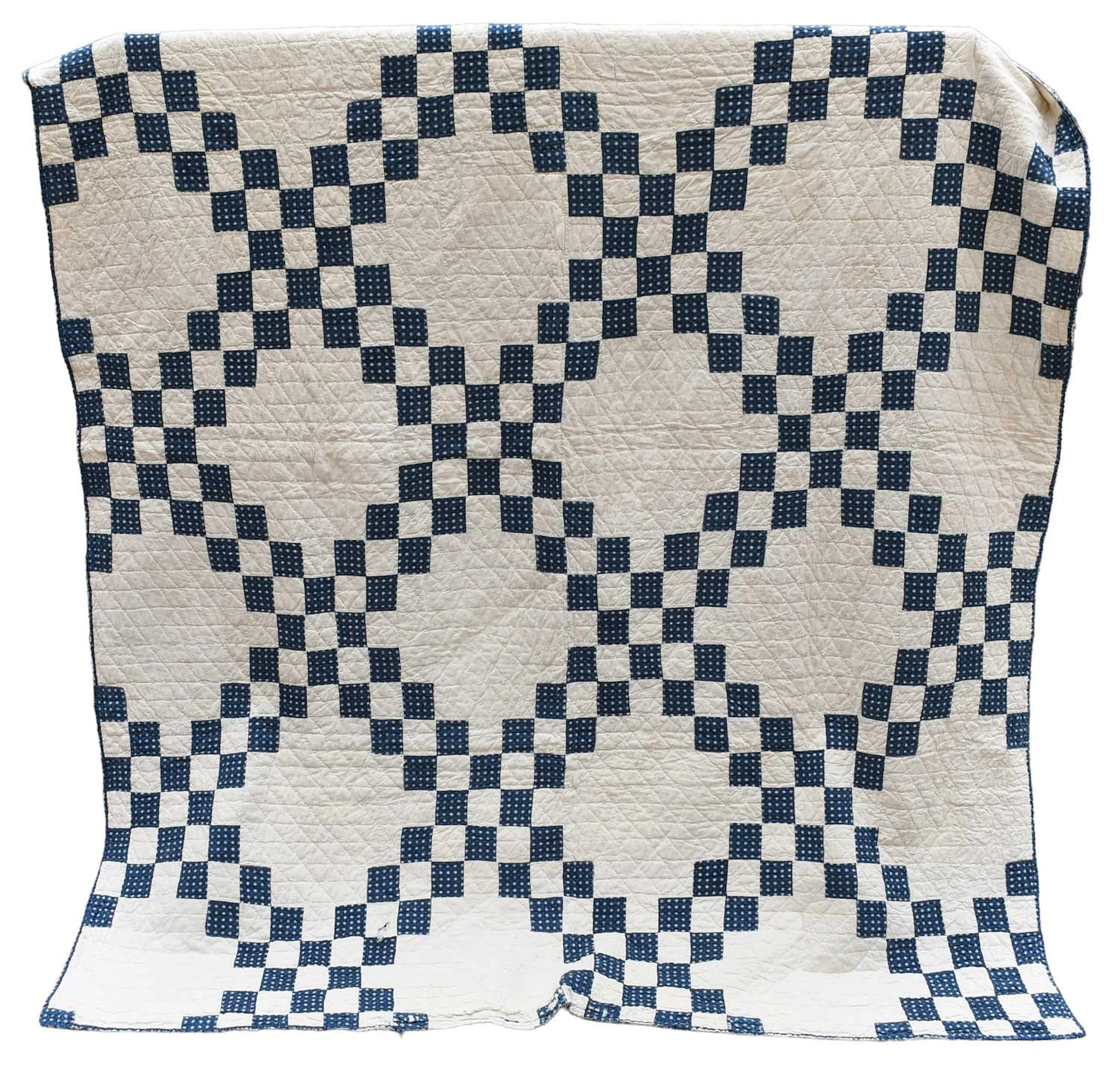 19th Century Indigo Blue and White Patchwork Quilt
