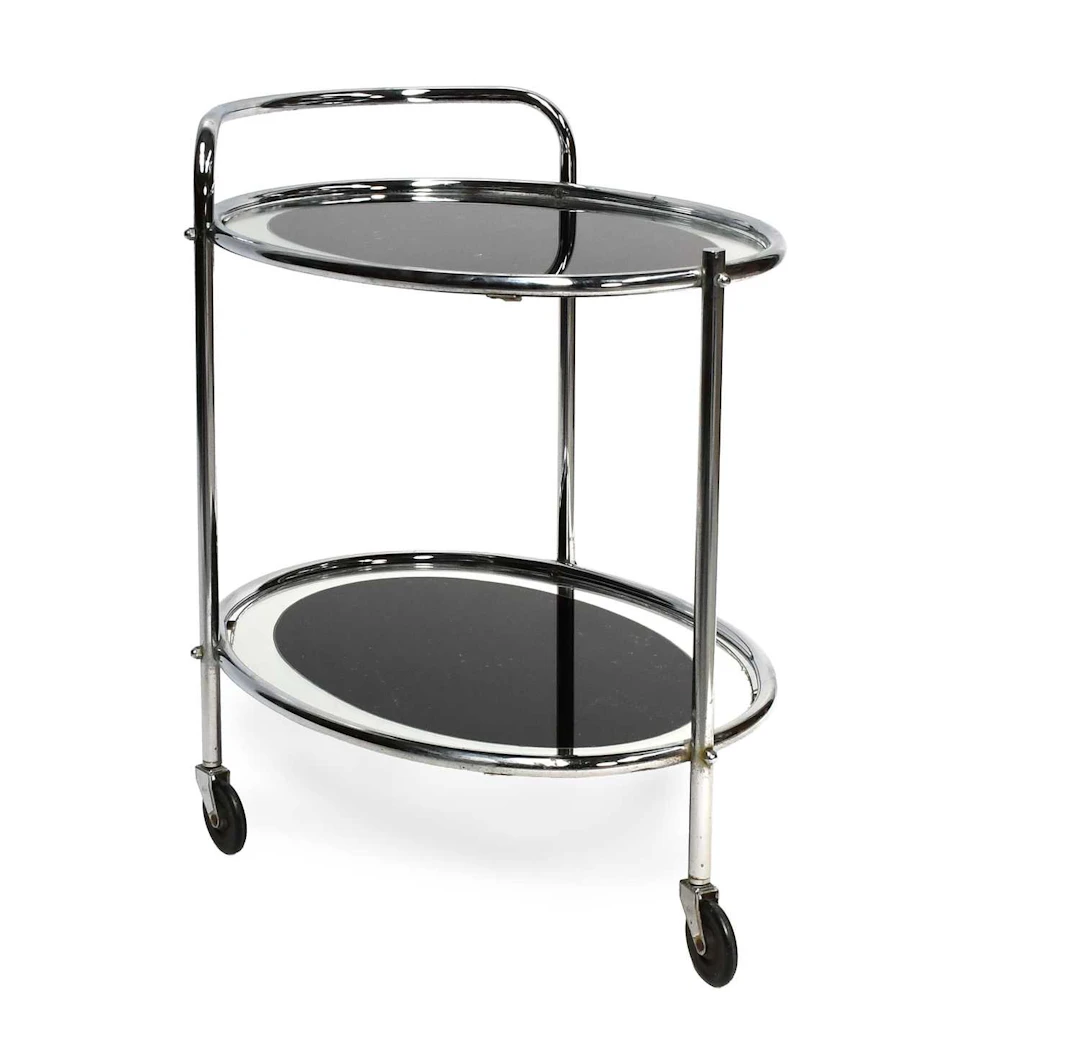 An Art Deco Chrome and Glass Cocktail Trolley