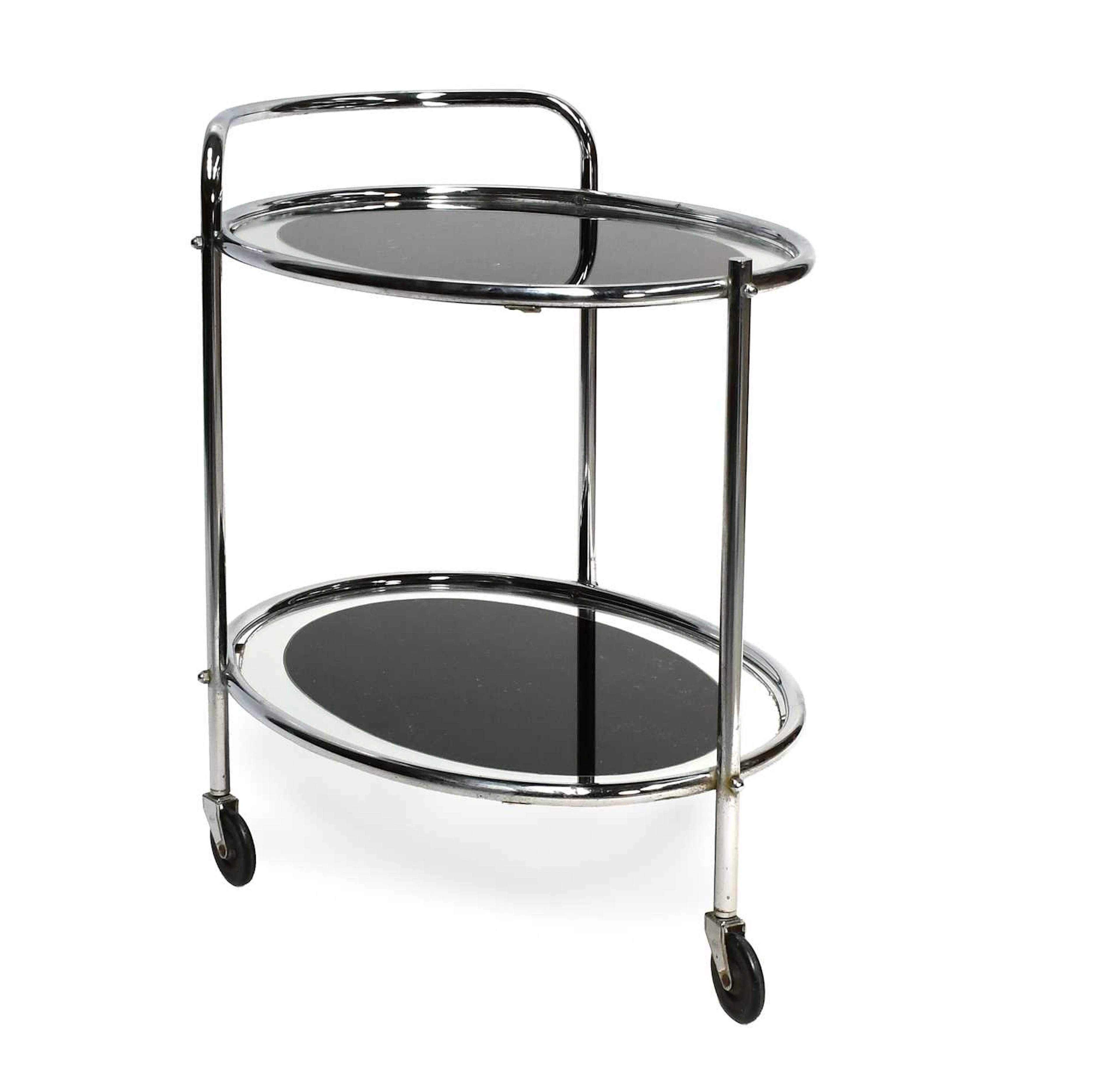An Art Deco Chrome and Glass Cocktail Trolley