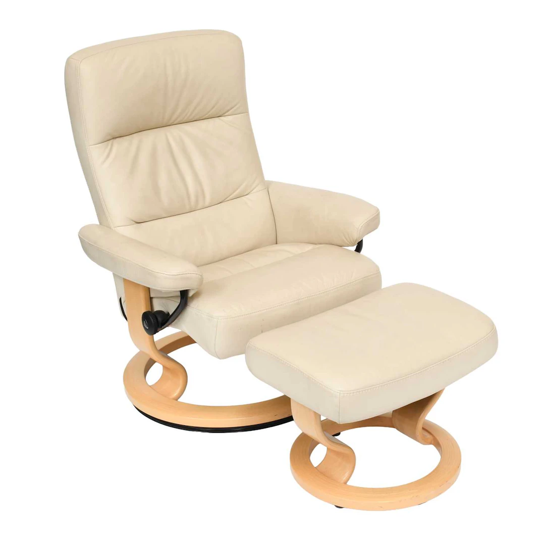 A Stressless Cream Leather Reclining Armchair