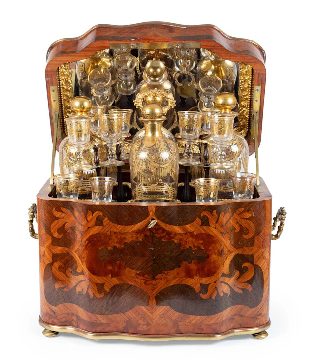 A Napoleon III Metal-Mounted Walnut and Marquetry Cave à Liqueur