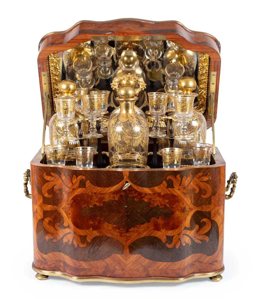 A Napoleon III Metal-Mounted Walnut and Marquetry Cave à Liqueur