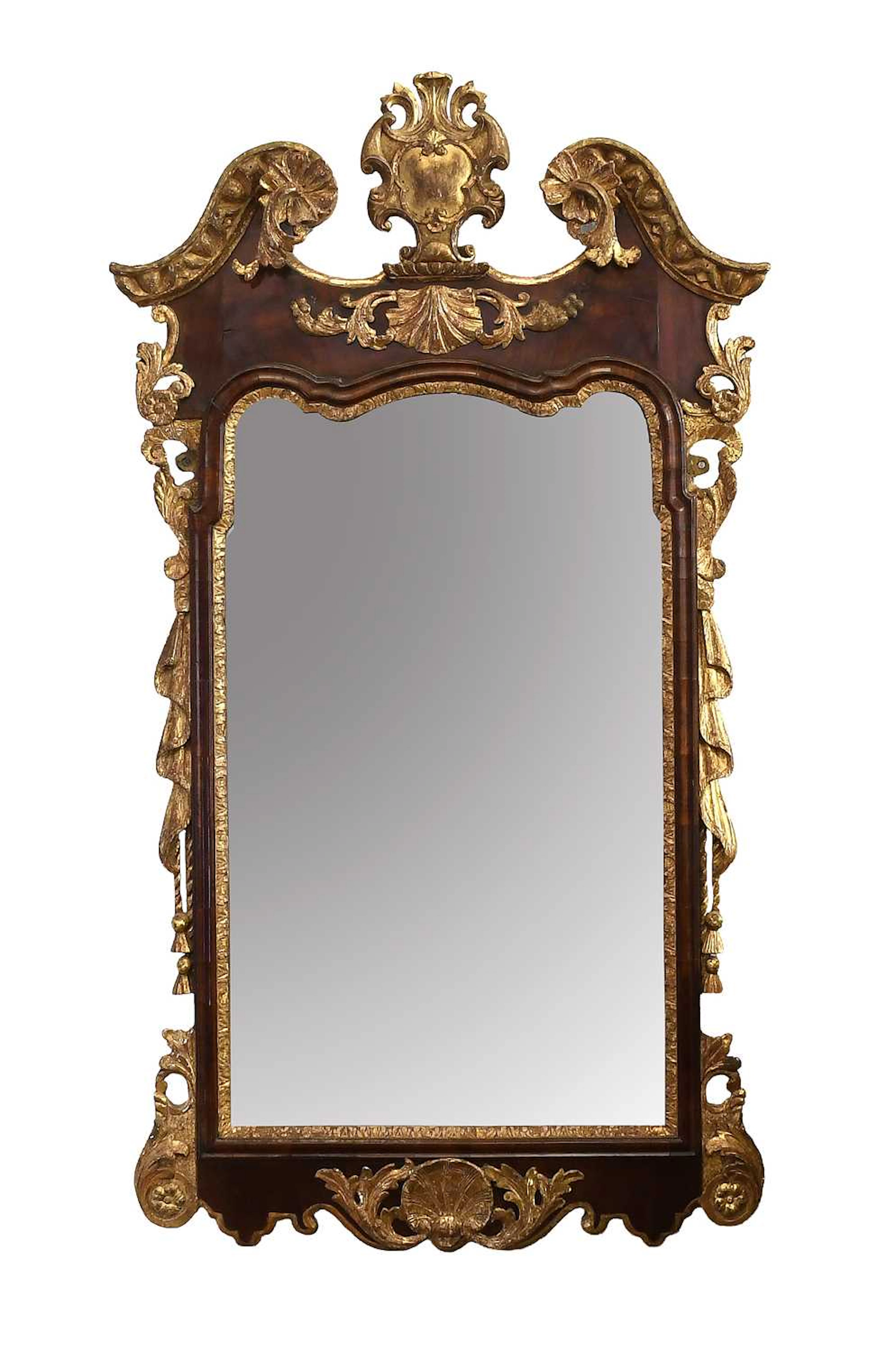 A George II Walnut and Parcel-Gilt Wall Mirror, circa 1740