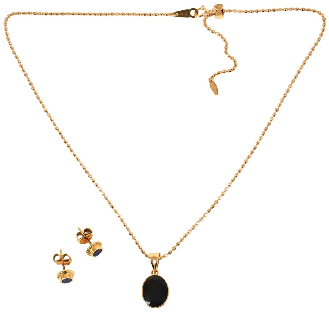 A Black Stone Pendant on Chain, A Pair of Lapis Lazuli Earrings