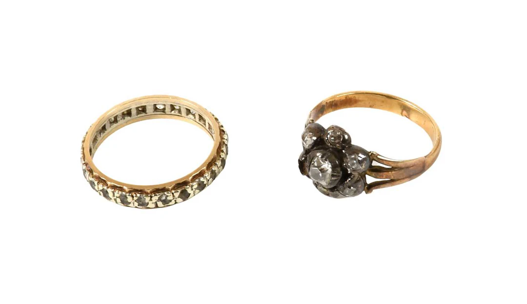 A Diamond Cluster Ring, A 9 Carat Gold Eternity Ring