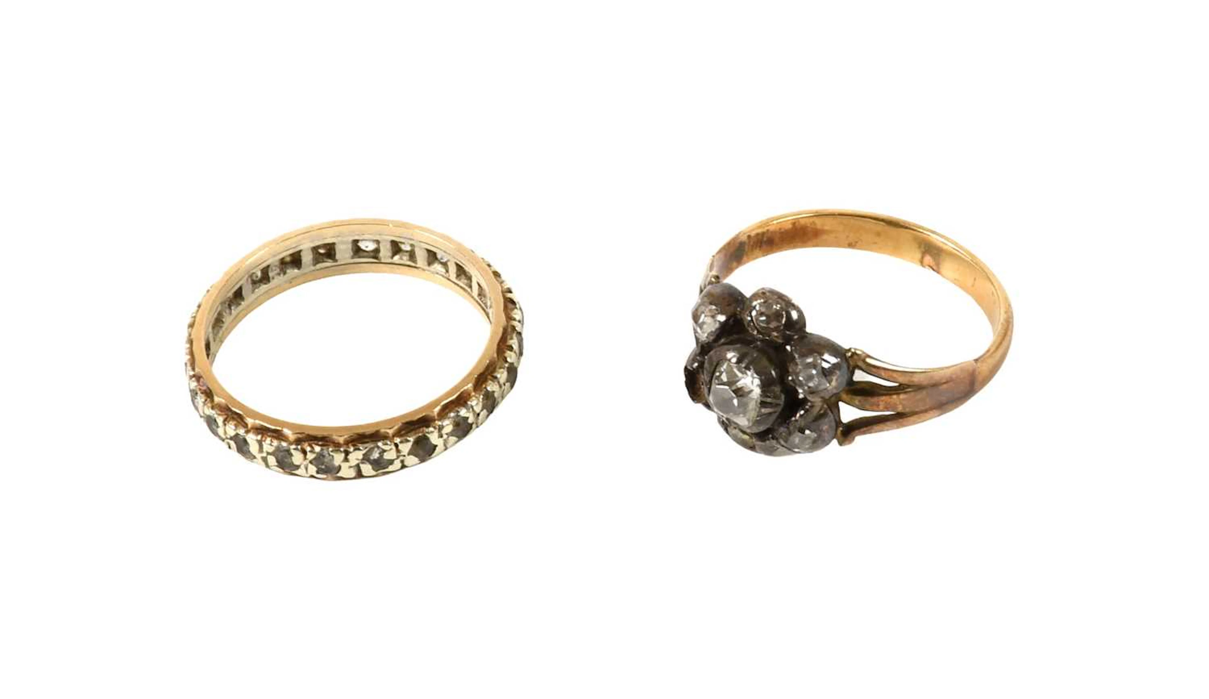 A Diamond Cluster Ring, A 9 Carat Gold Eternity Ring