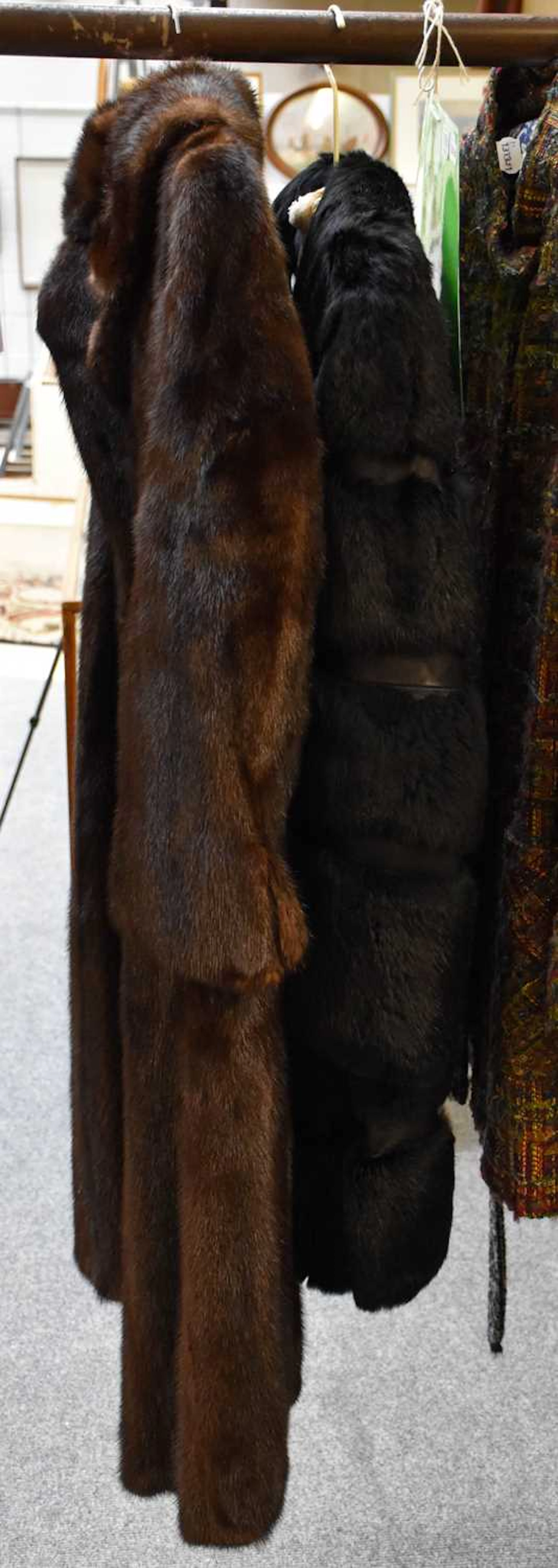 Brown Mink Coat, Black Leather and Fur Coat