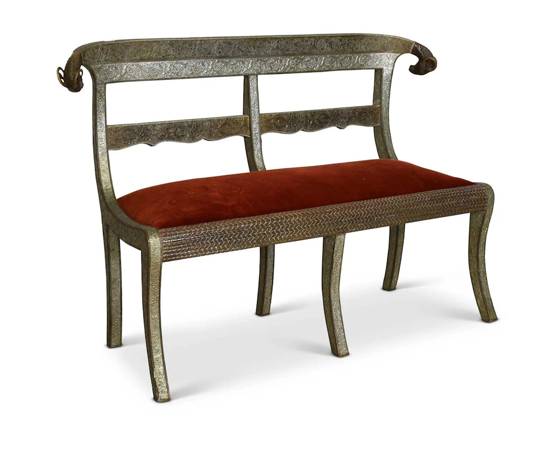 An Early 20th Century Anglo-Indian Brass, Copper and White-Metal Wedding Bench