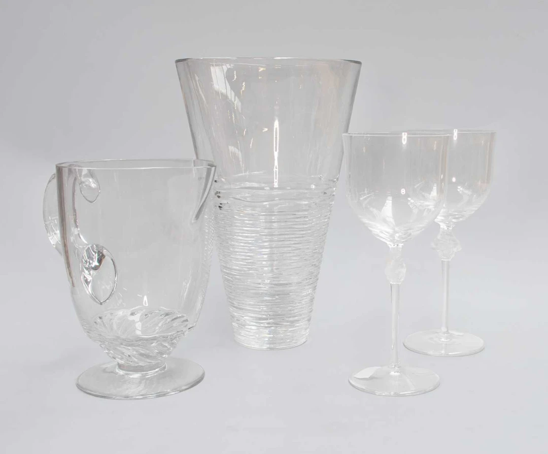 A Pair of Lalique "Roxanne" Pattern Wine Glasses