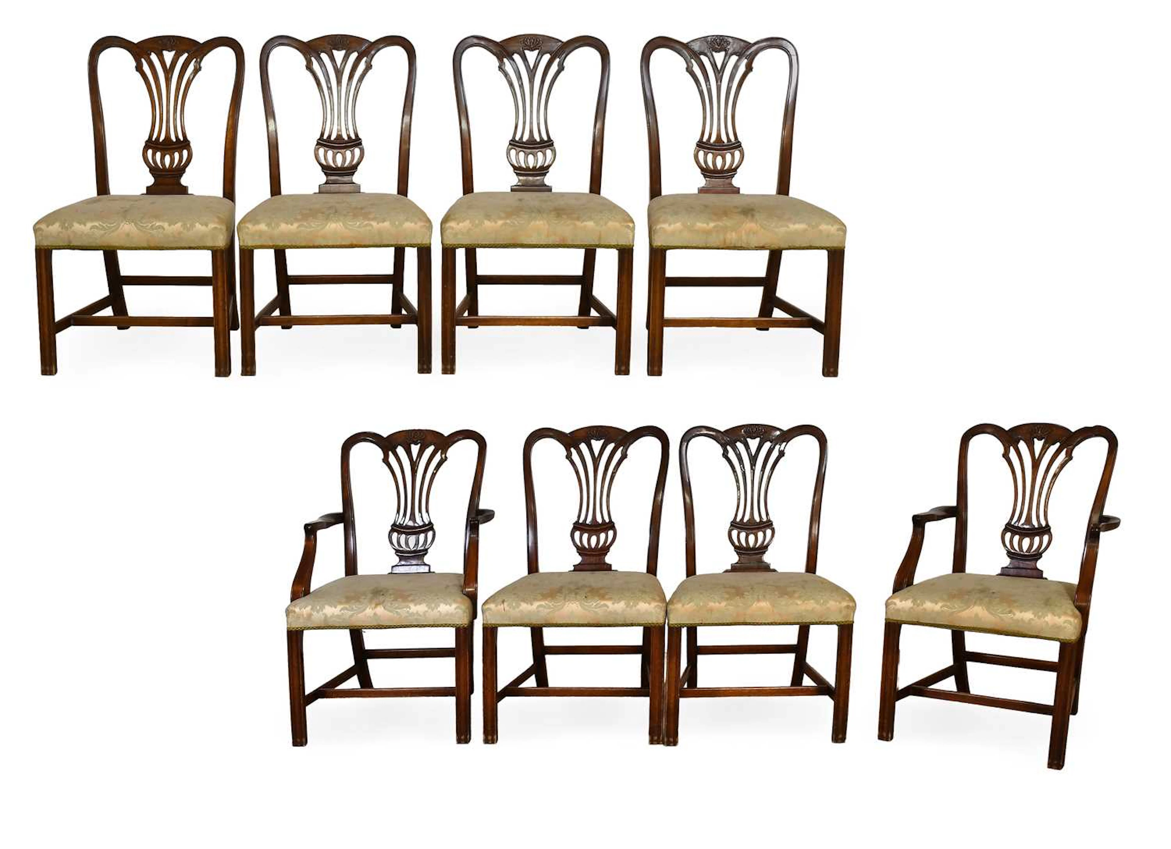 A Set of Eight (6+2) George III-Style Mahogany Dining Chairs, labelled