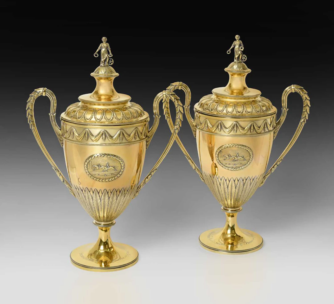 A Pair of George III Silver-Gilt Two-Handled Cups and Covers by George