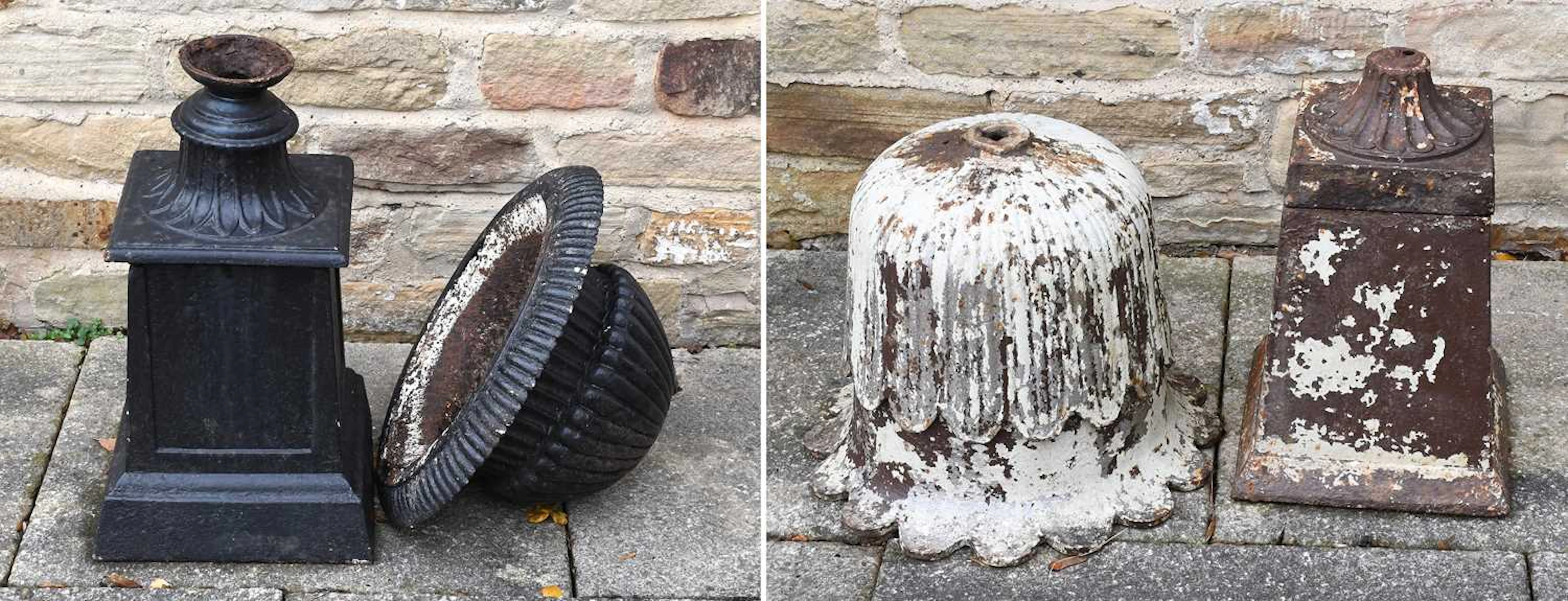 A Victorian-Style Painted Metal Garden Urn, Another Victorian-Style Garden Urn