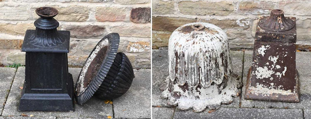 A Victorian-Style Painted Metal Garden Urn, Another Victorian-Style Garden Urn