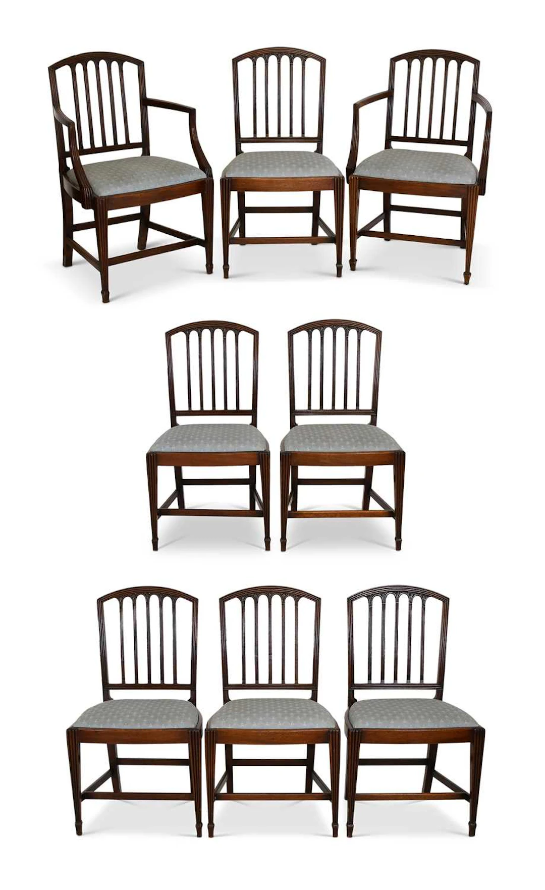 A Set of Eight (6+2) George III Carved Mahogany Dining Chairs, late