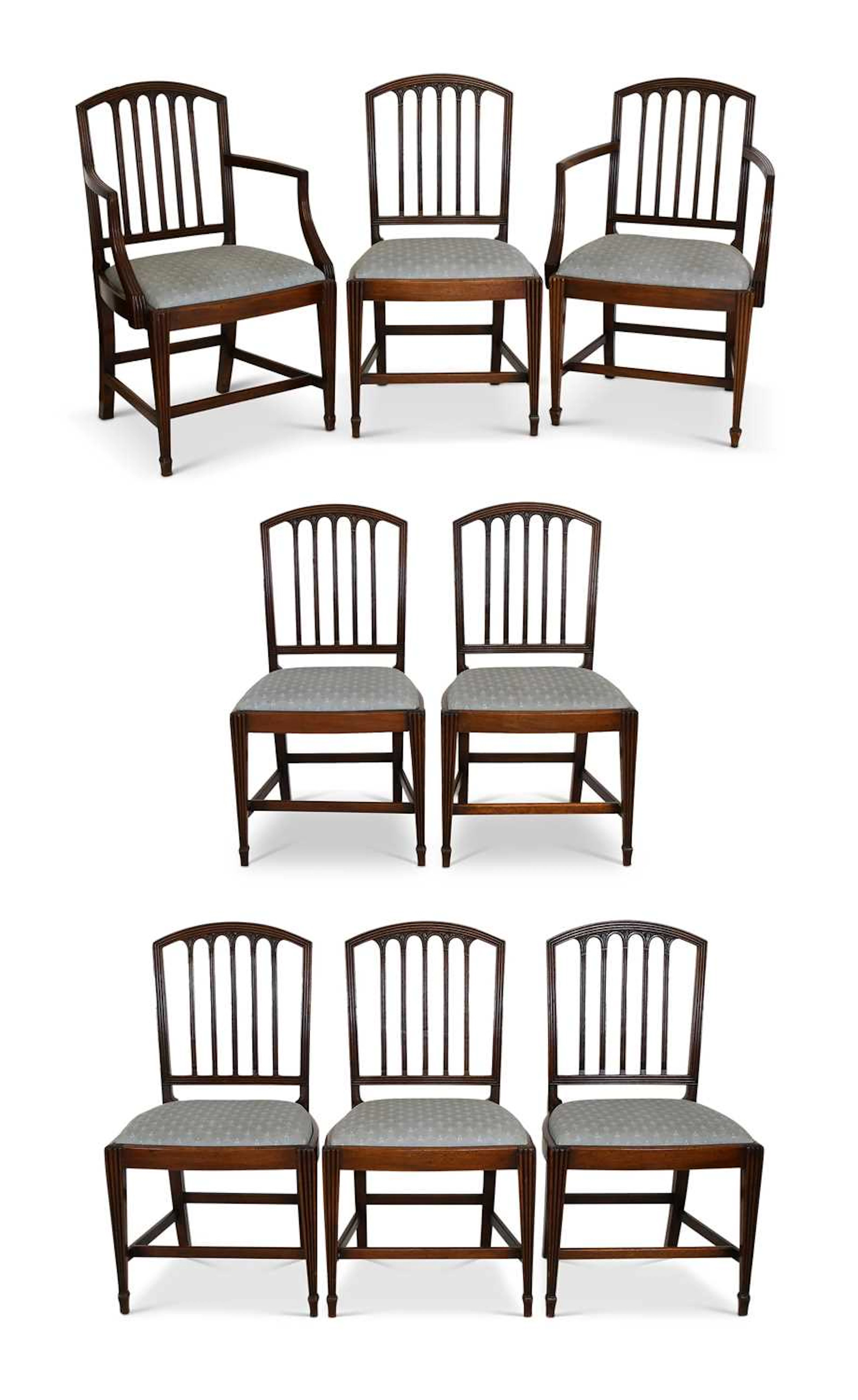 A Set of Eight (6+2) George III Carved Mahogany Dining Chairs, late