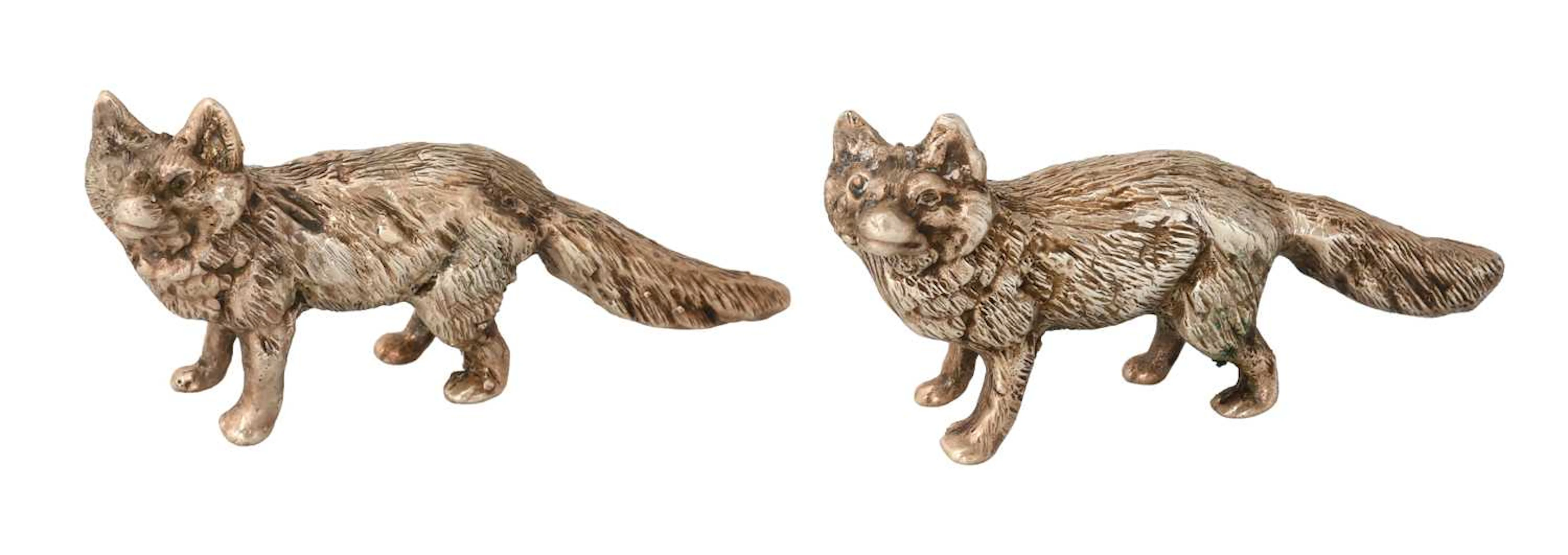 A Pair of Elizabeth II Silver Models of Foxes, by S. M. D. Castings
