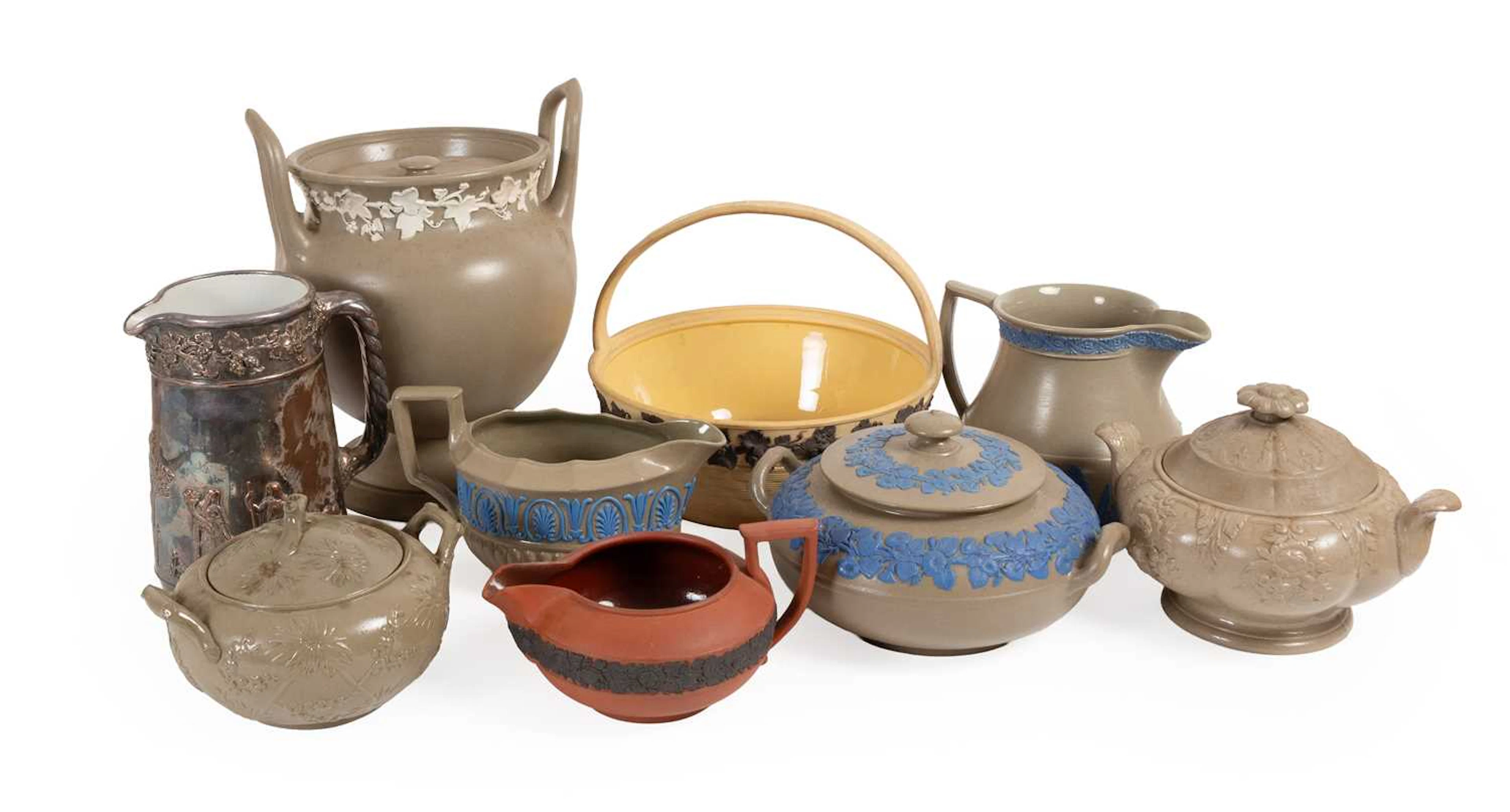 A Wedgwood Olive Jasperware Potpourri Jar and Inner Cover, 19th century