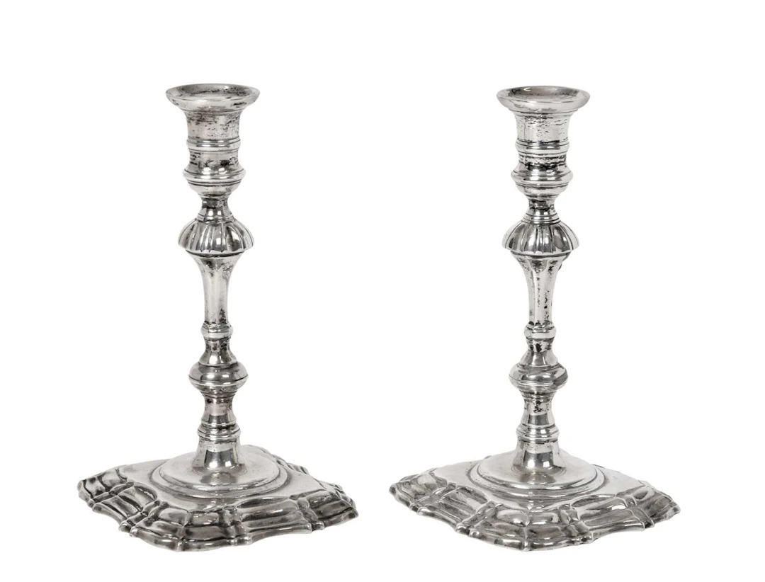 A Pair of Elizabeth II Silver Taper-Candlesticks by Spink and Son