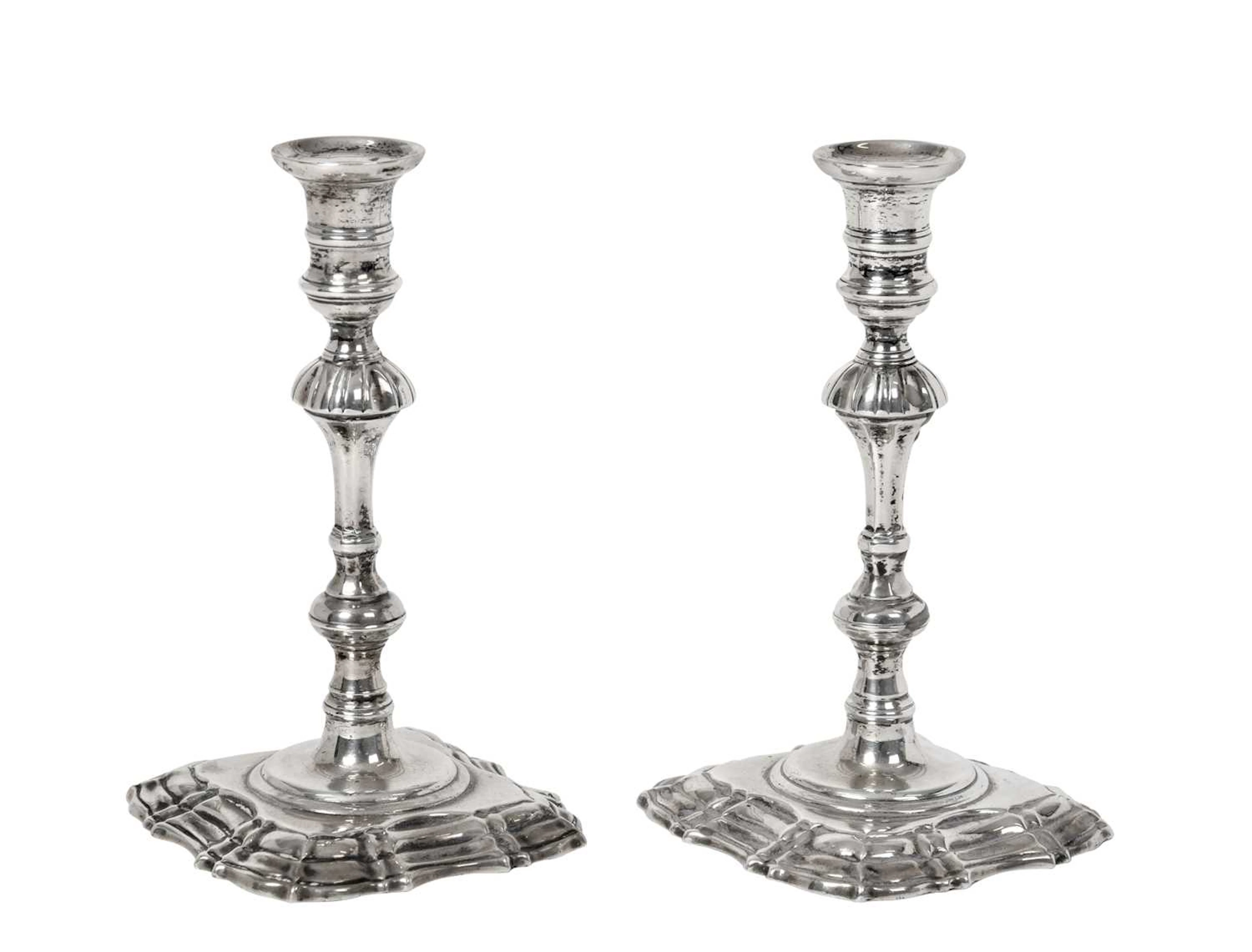 A Pair of Elizabeth II Silver Taper-Candlesticks by Spink and Son